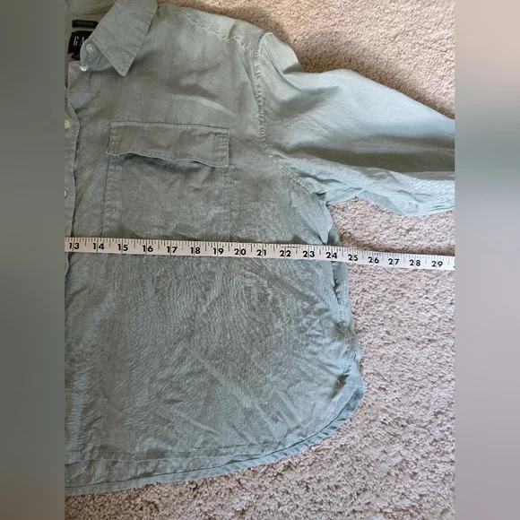 Gap Size Large Womens The Cropped Shirt Soft Mint Green Linen Top - Picture 6 of 7